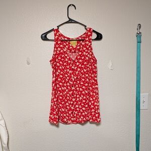 Maeve By Anthropologie Red Floral V-Neck Sleeveless Tank